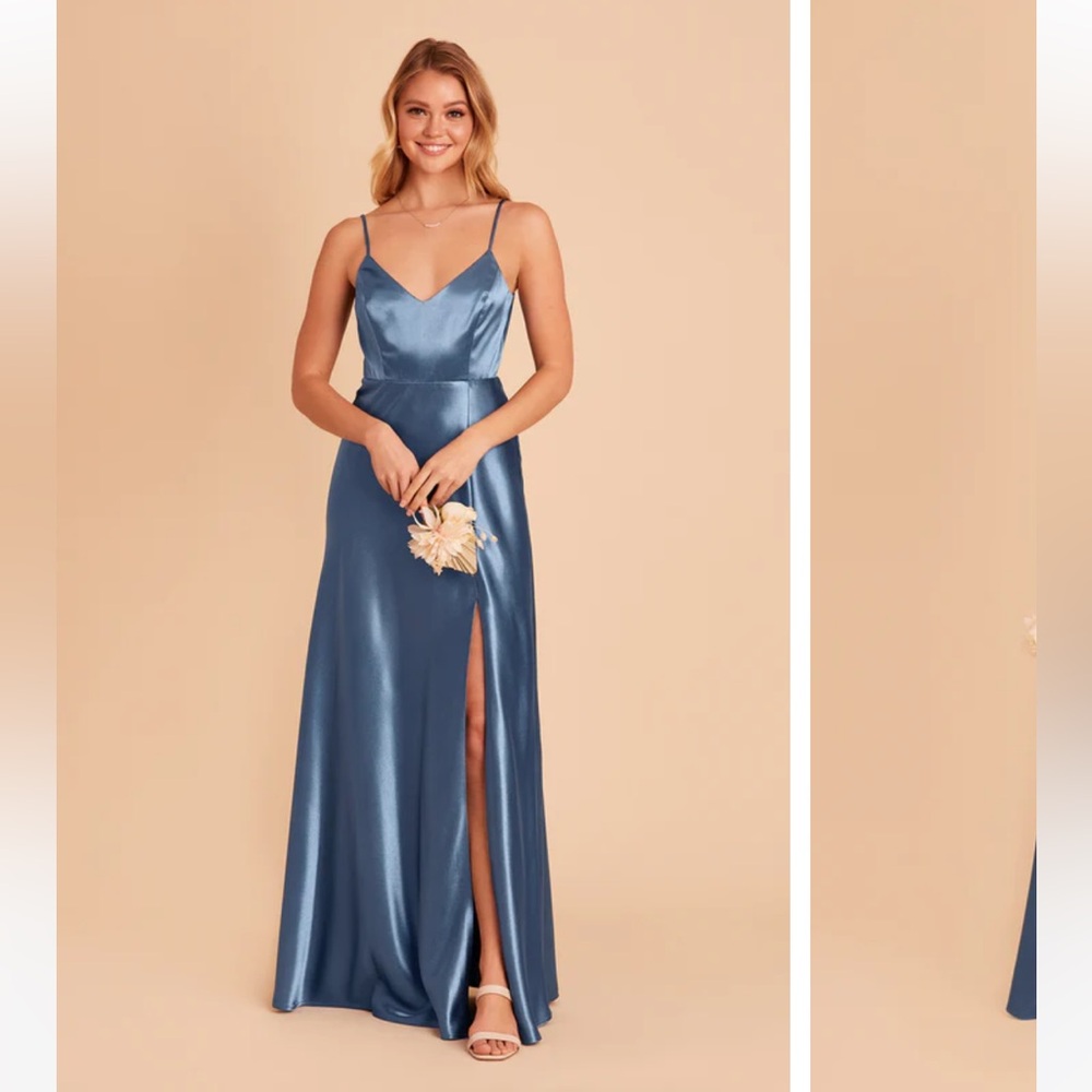 Birdy Grey Satin Blue Spaghetti-Strap Bridesmaid Dress
